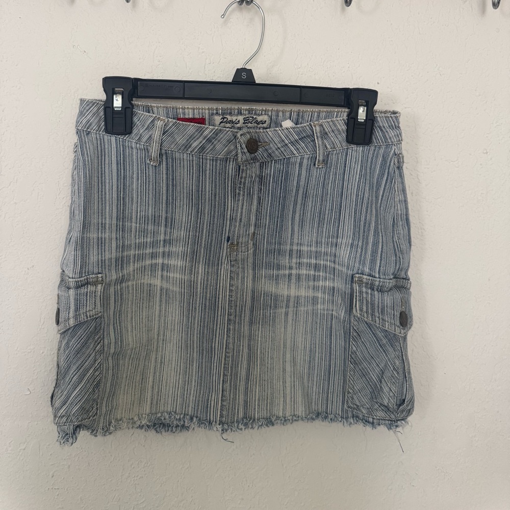 Y2K Paris Blue Striped Denim Cargo Mini Skirt